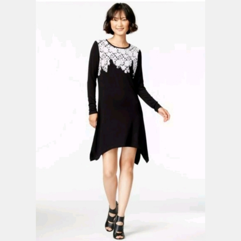 KENSIE Womens Black Floral Long Sleeve Dress